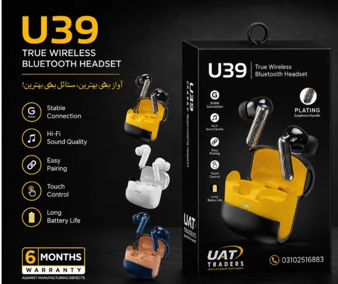Original U39 True Wireless Bluetooth Earbuds - Magnetic Suction Design TWS - Stereo Sound & Deep Bass - Intelligent Touch Control