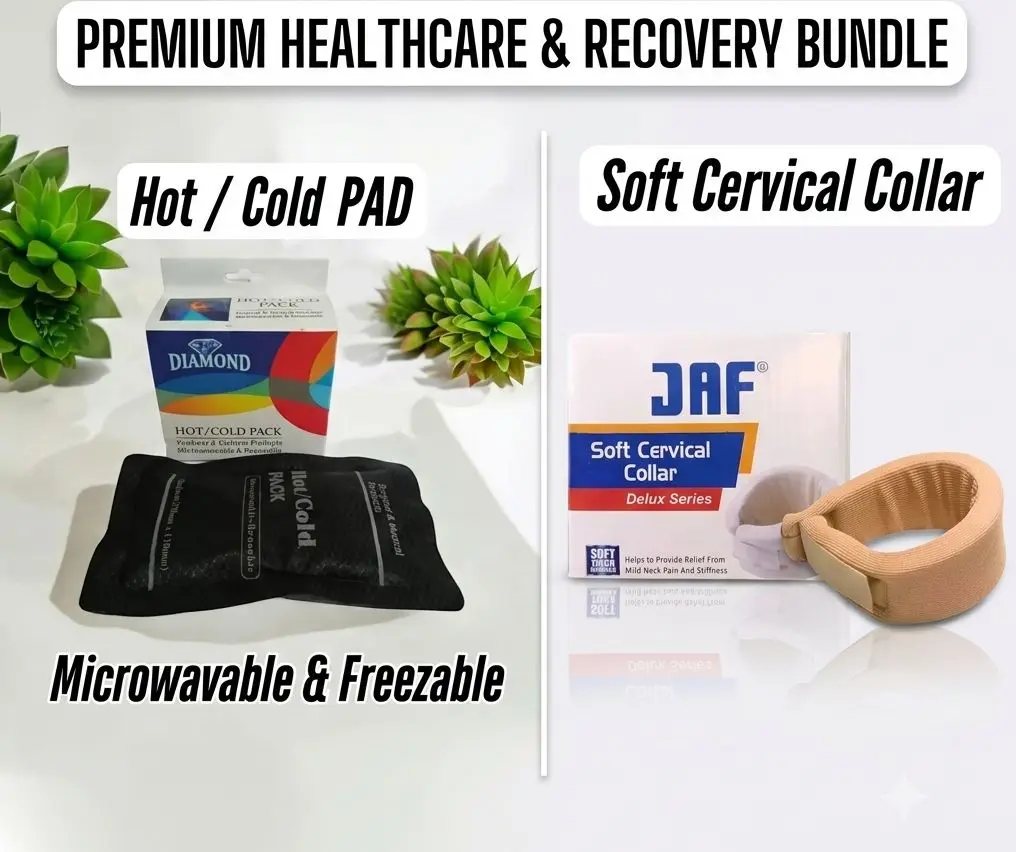 2-in-1 Neck Pain Relief & Recovery Kit - JAF Soft Cervical Collar (Size L) + Diamond Hot and Cold Gel Pack Combo - Complete Heat Cold Therapy Kit