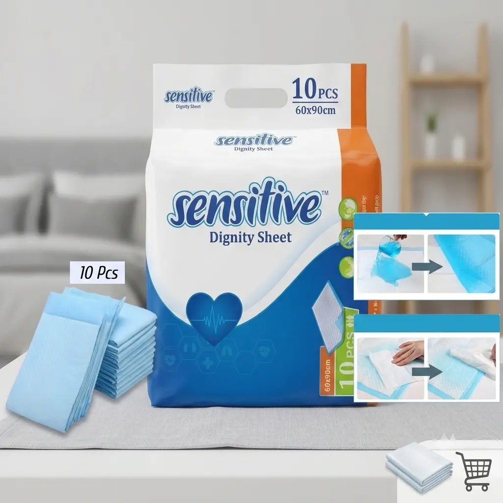 Sensitive Dignity Sheet 10 Pcs Pack (60x90 cm) – Waterproof Adult Underpads & Disposable Bed Protector