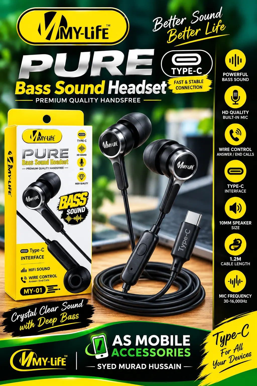 MY-LIFE PURE Bass Sound Headset — MY-01